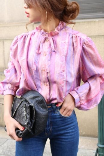 vintagebohemian frill ribbon blouse