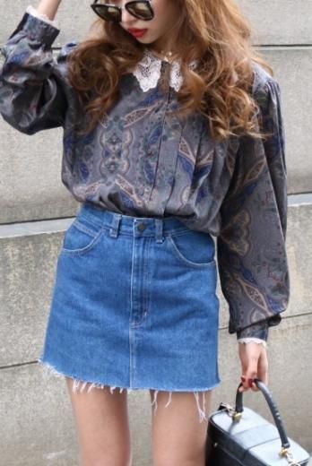 vintagecotton lace collar paisley blouse