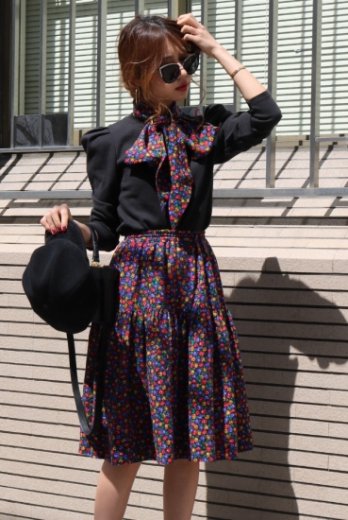 vintageYves Saint Laurent / flower flare ribbon skirt (ribbon set)