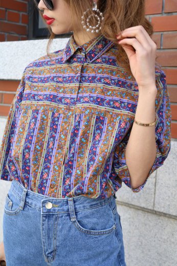vintageretro flower pattern cotton shirt