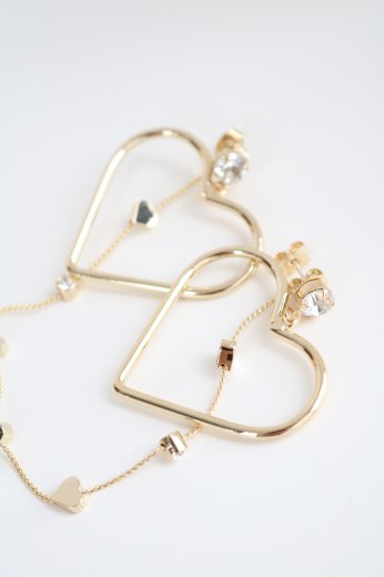 ３way heartlike swing chain pierced earrings