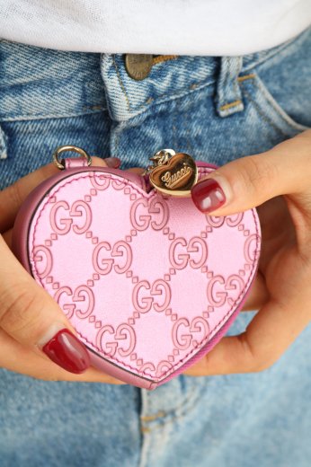 【vintage】GUCCI / heart motif leather coin case / pink