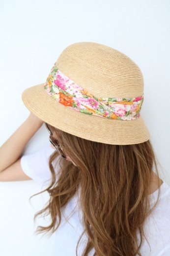 vintageKENZO / flower pattern ribbon straw hat