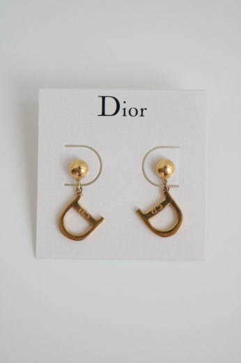 vintageChristian Dior / logo mark earrings / gold