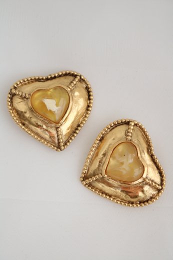 vintageYves Saint Laurent / marble bijou heart motif gold earrings