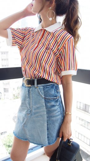vintageChristian Dior / multi collar stripe polo shirt