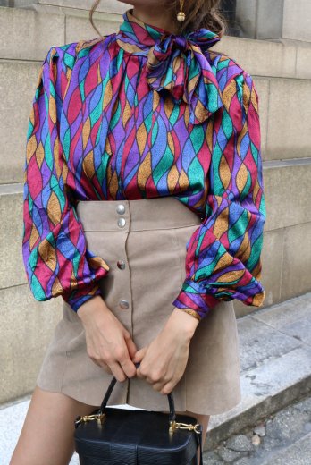 vintagescarf collar stained glass motif pattern blouse