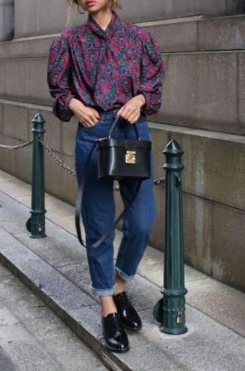 Emerson Fry Mandarin Collar Top - Big Marigolds Purple