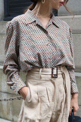 vintageopen collar multi collar all pattern blouse