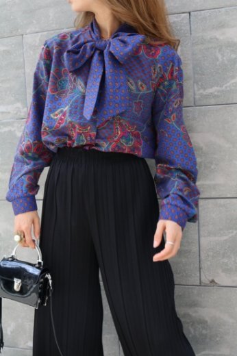 vintagefront ribbon paisley pattern cotton blouse