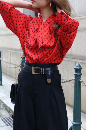 vintagefront ribbon square design dot pattern blouse