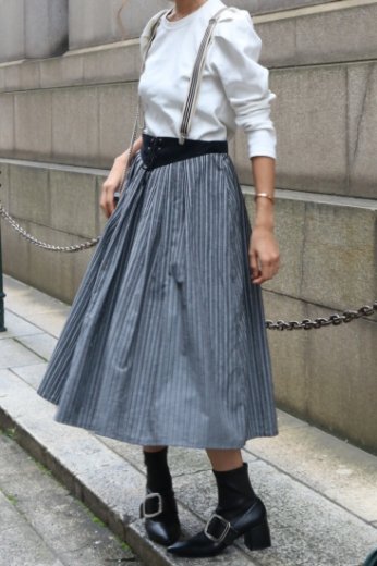 vintagefront lace up design stripe pattern flare skirt