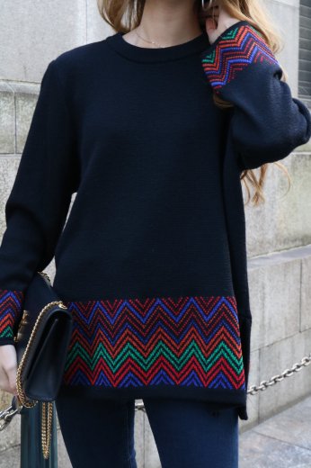 vintageYves Saint Laurent / round neck geometric pattern knit tops