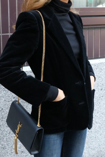 vintageYves Saint Laurent / notched lapel collar velors tailored jacket / black