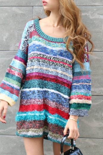 vintageboat neck multi color knit tops