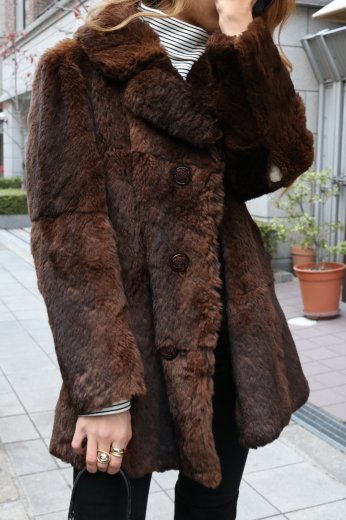 【vintage】notched lapel collar fur coat / brown