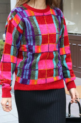 vintageKENZO / round neck multi color knit tops