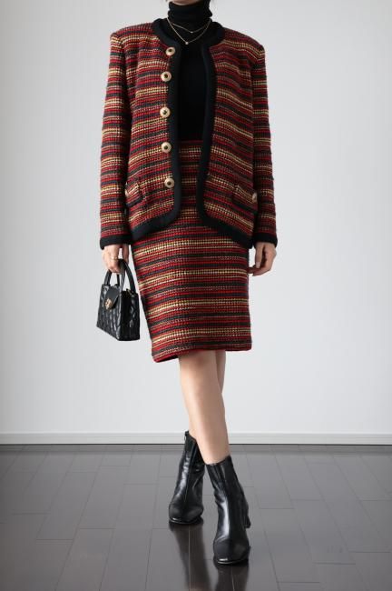 ジャケット・アウター Vintage Yves Saint Laurent knit jacket vintage】Yves Saint Laurent / gold retro button collarless