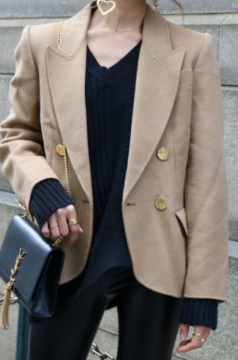 vintage Yves Saint Laurent / front gold logo button peaked lapel collar lamb wool jacket