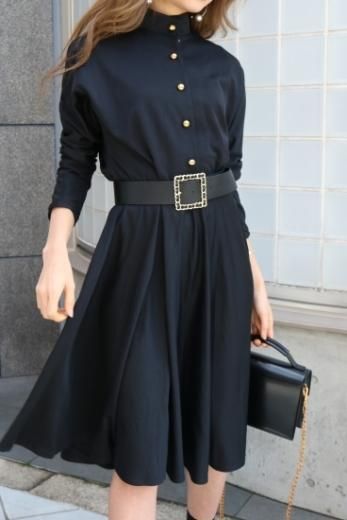 vintagestand collar front gold button black dress 