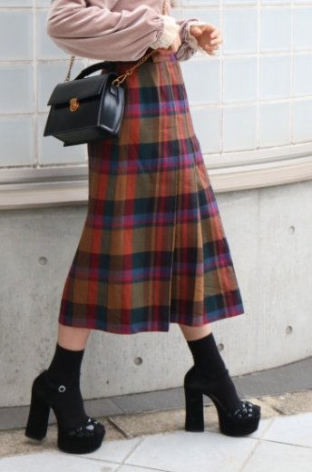 【vintage】multi collar check pattern pleats skirt