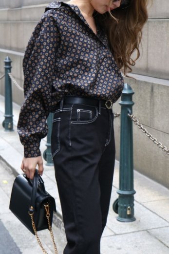 vintageround collar design dot pattern blouse