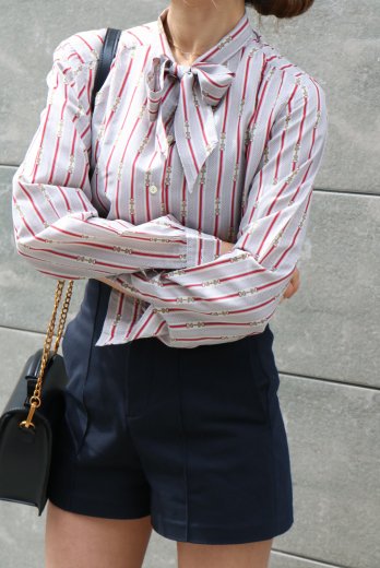 vintagefront ribbon chain stripe pattern blouse