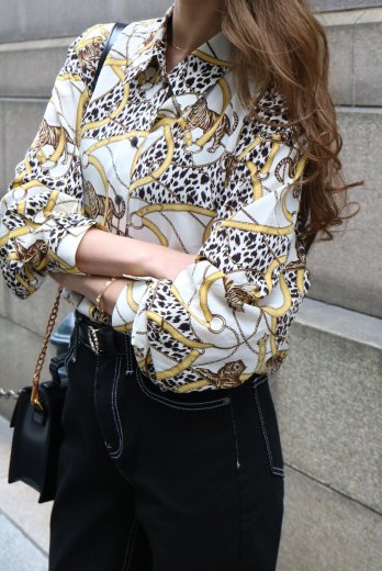 vintagestandard collar leopard pattern blouse