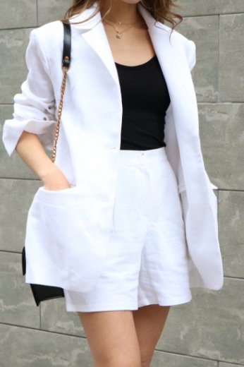 linen tailored jacket ＆ short wide pants set up / white