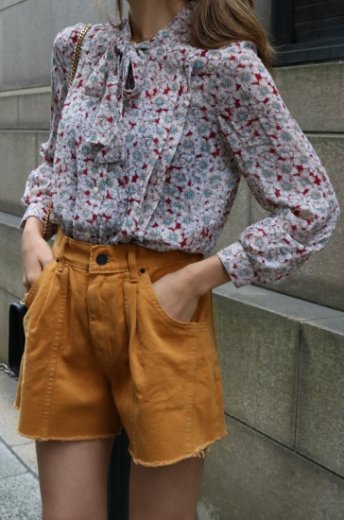 vintage front ribbon flower pattern chiffon blouse