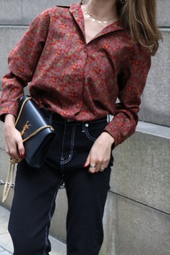 vintage front button paisley pattern blouse