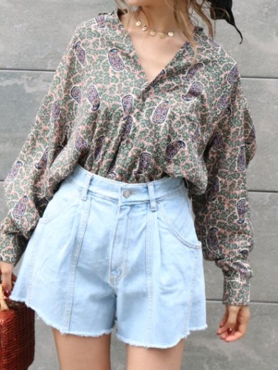 vintage standard collar paisley pattern blouse