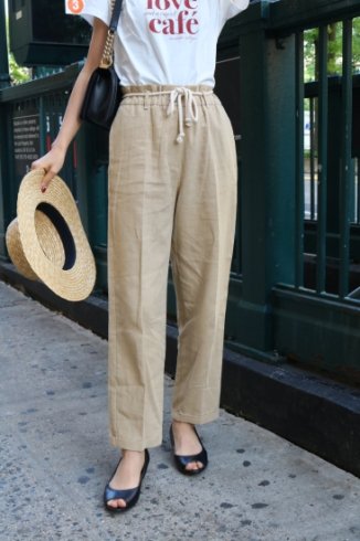 linen tapered pants(ribbon set) / beige
