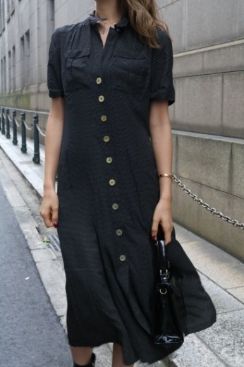 vintage dot pattern silk flare dress