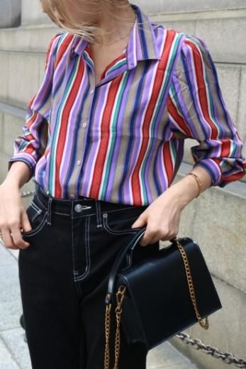 vintagemulti color stripe pattern blouse