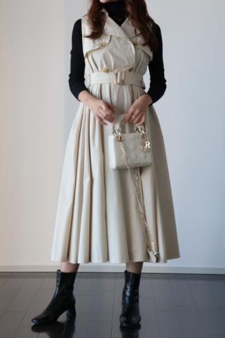 napoleon collar sleeveless wrap flare dress (belt set) / beige