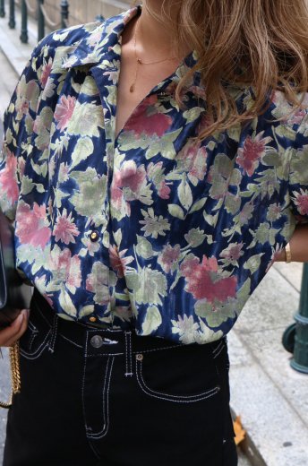 vintageflower pattern see-through blouse