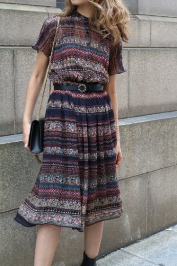 vintagestand collar ethnic pattern flare dress