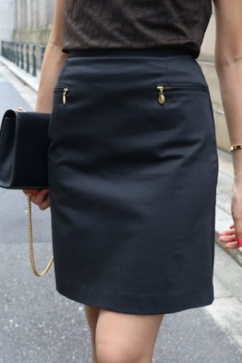 vintageChristian Dior / gold logo charm stretch tight skirt / black