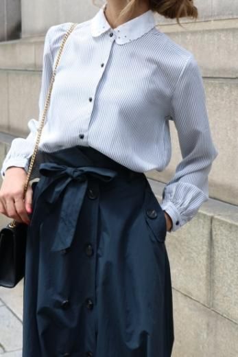 vintageembroidery lace collar stripe pattern blouse