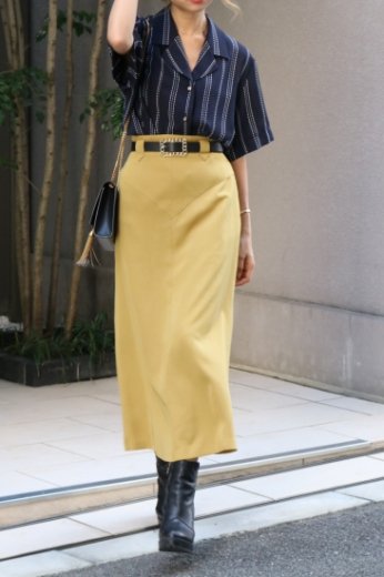 【vintage】yoke design long flare skirt / mustard