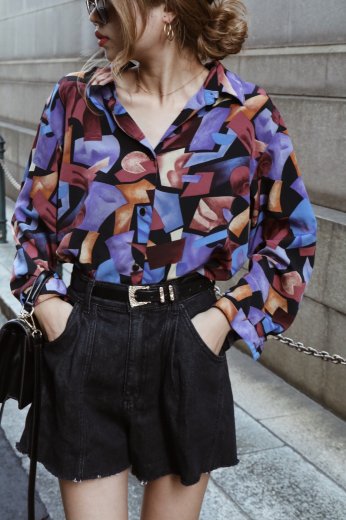 vintagestandard collar geometric pattern blouse