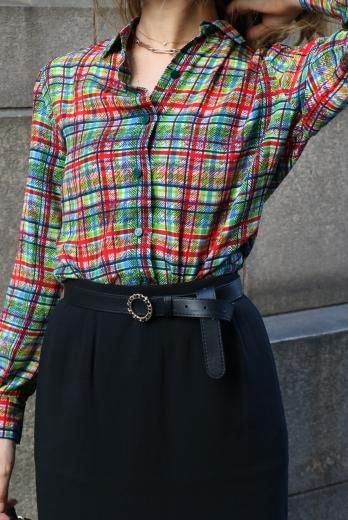 vintageChristian Dior / front logo button check pattern blouse