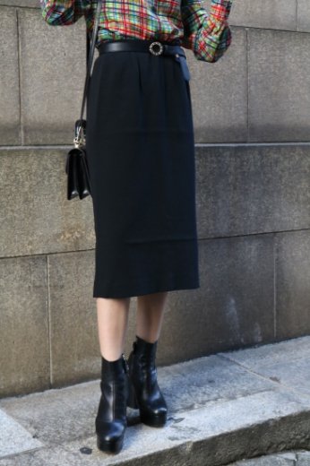 vintageYves Saint Laurent / back slit tight long  wool skirt / black