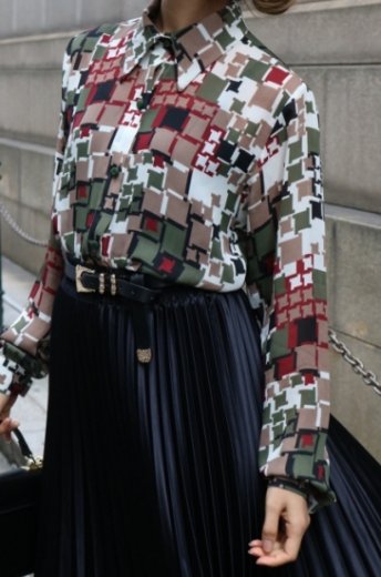 【vintage】digital camo pattern see-through blouse