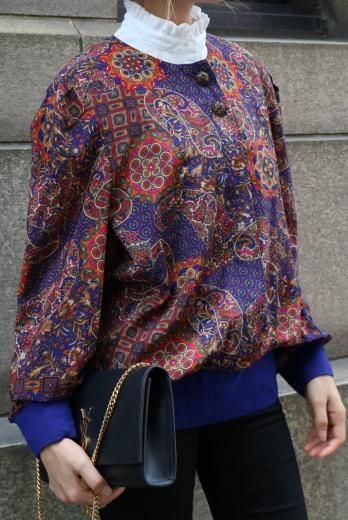 vintageretro button paisley pattern pull over tops