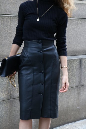 vintageChristian Dior / front yoke design fake leather button down skirt 
