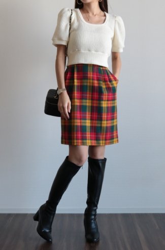 vintageYves Saint Laurent / tartan check pattern narrow skirt