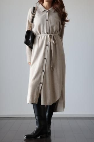 cashmere mix buttondown knit dress (ribbon set) / beige