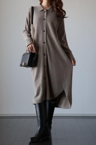 cashmere mix buttondown knit dress (ribbon set) / brown